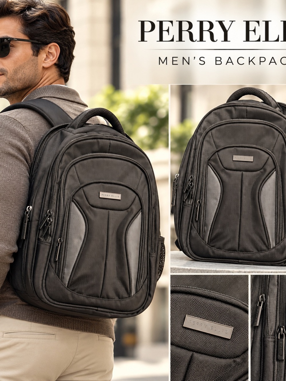 Perry Ellis Black Men's Tech Backpack - Picture 1 of 6